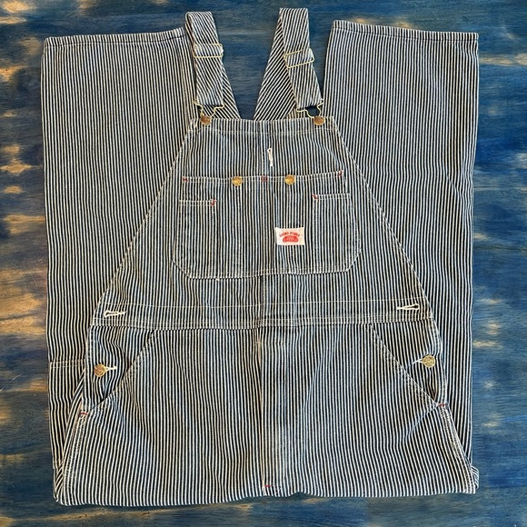 Vintage Round House Striped Denim Overalls 34x30 💙💙💙💙💙 - Picture 1 of 12